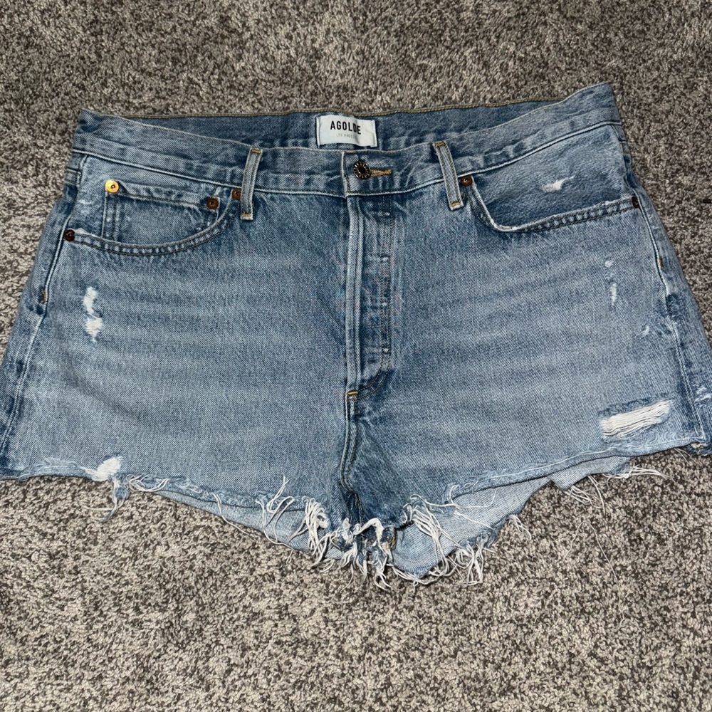 Agolde Distressed Blue Jean Shorts